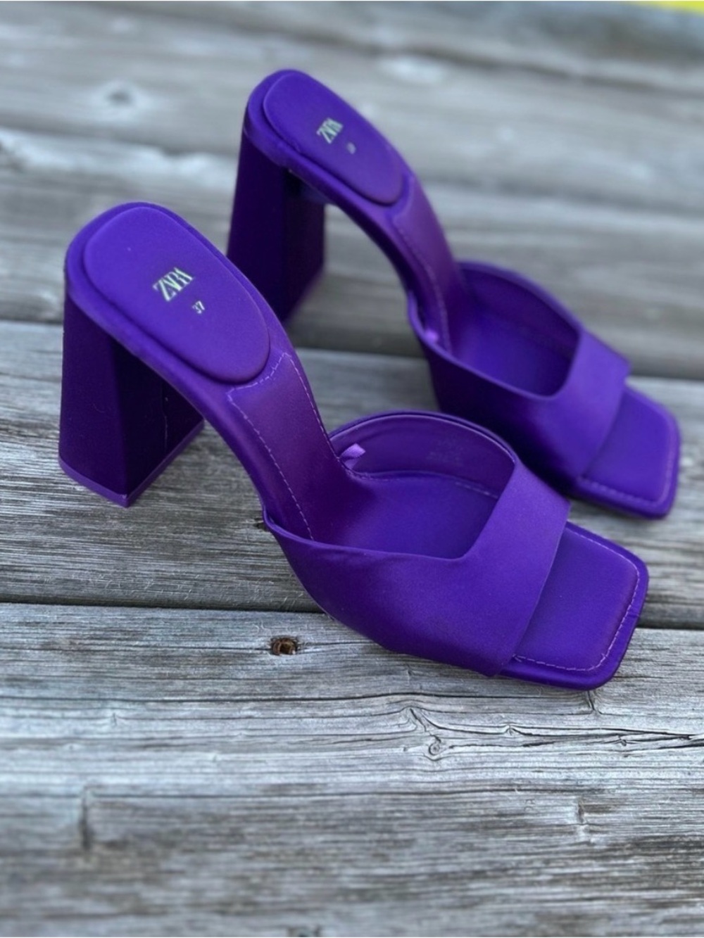 Zara Vibrant Purple Block Heel Slide Sandals